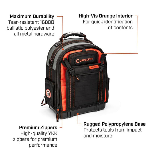 14 in. Tradesman Tool Backpack – Heavy-Duty 1680D Polyester with 43 Pockets