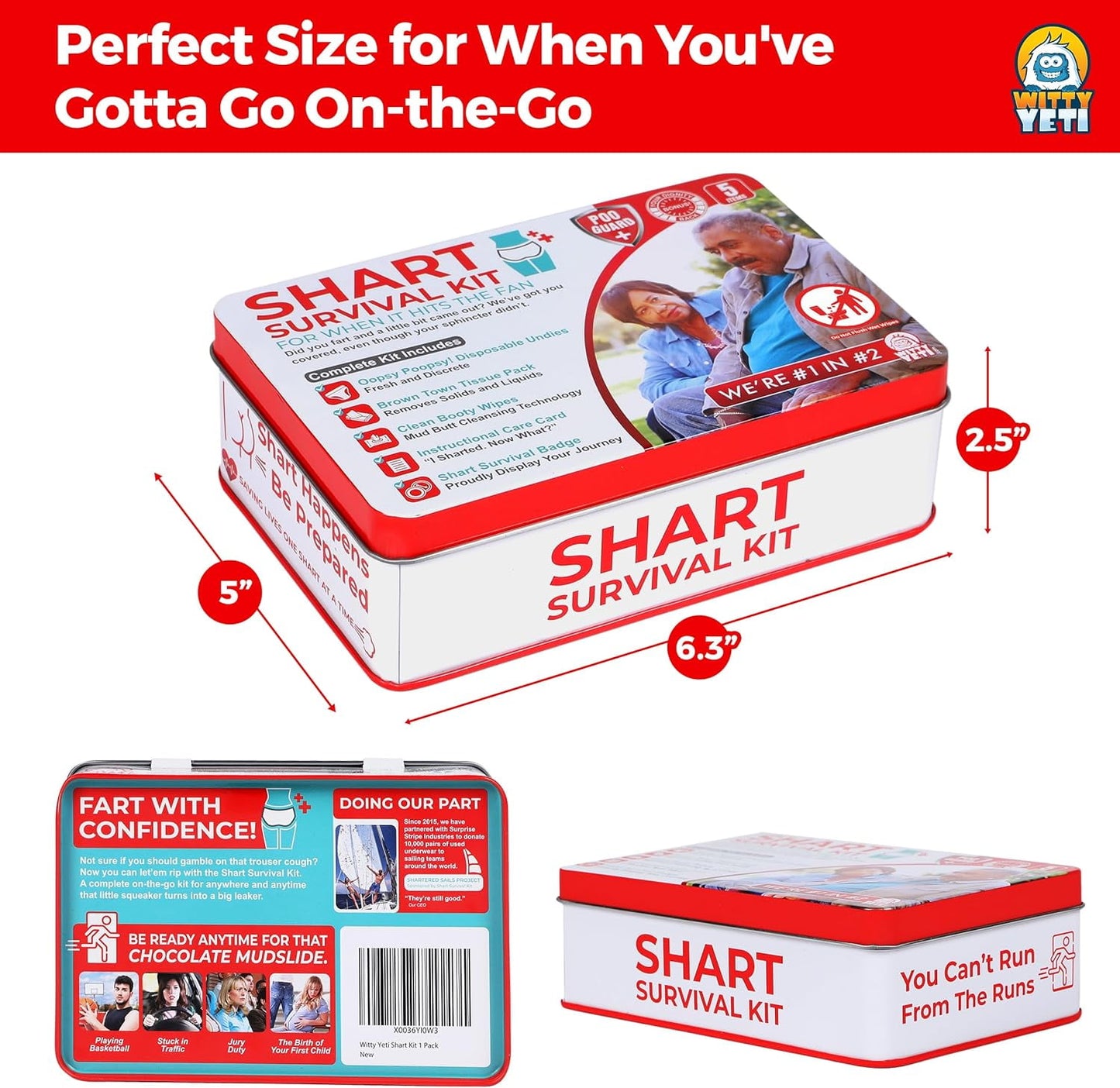 Funny Shart Survival Kit – Ultimate Poop Prank Gag Gift Set with Wet Wipes, Disposable Underwear, Tissues & Hilarious Badge