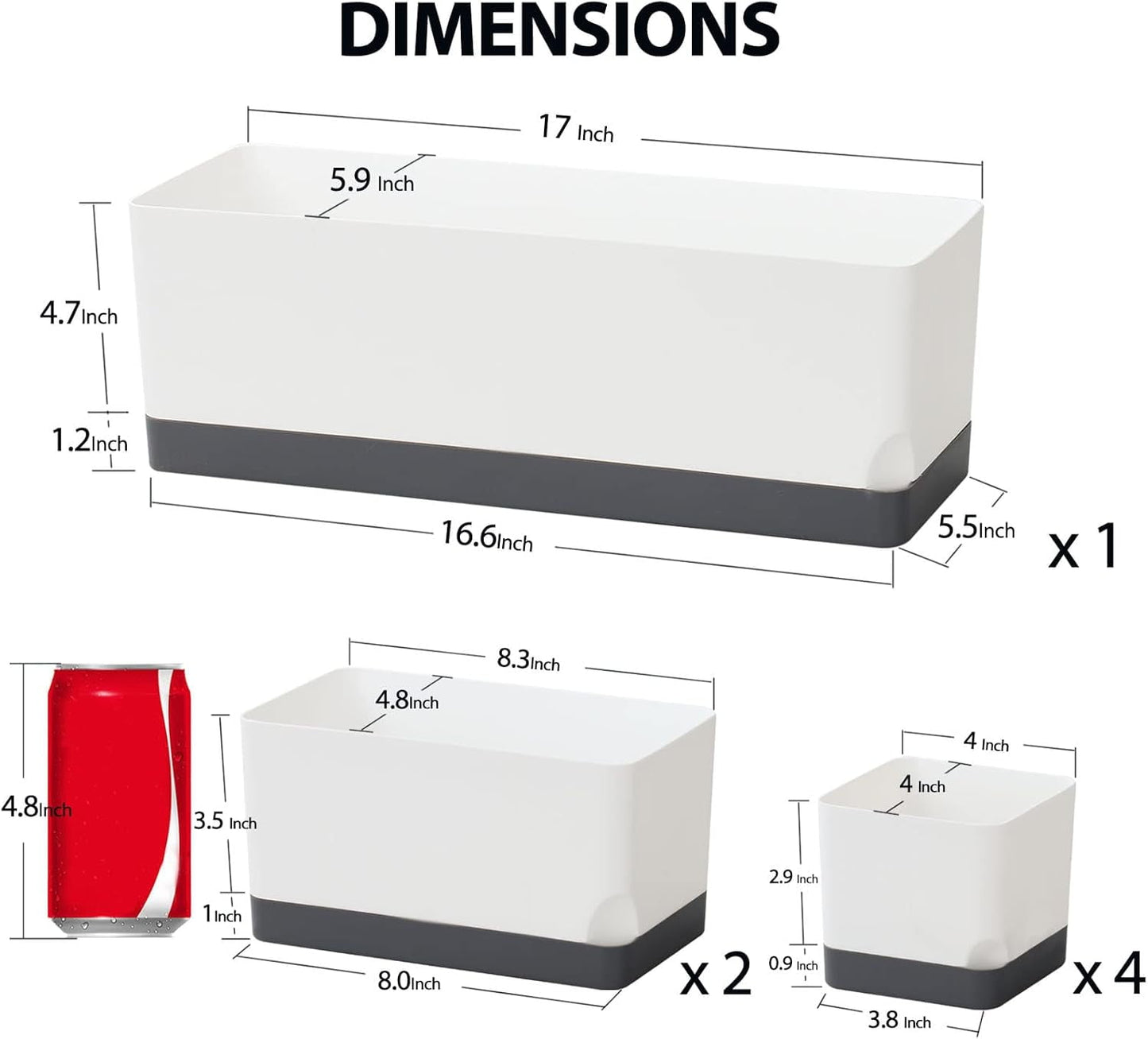 Self-Watering Planters Pots 7 Pack | Indoor Herb & Flower Window Boxes with Drainage & Saucers | 4", 8", 17" Rectangular Set