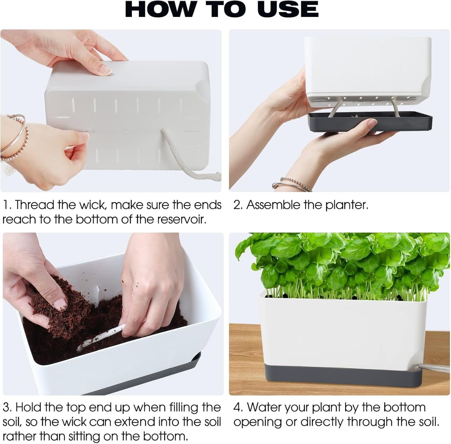 Self-Watering Planters Pots 7 Pack | Indoor Herb & Flower Window Boxes with Drainage & Saucers | 4", 8", 17" Rectangular Set