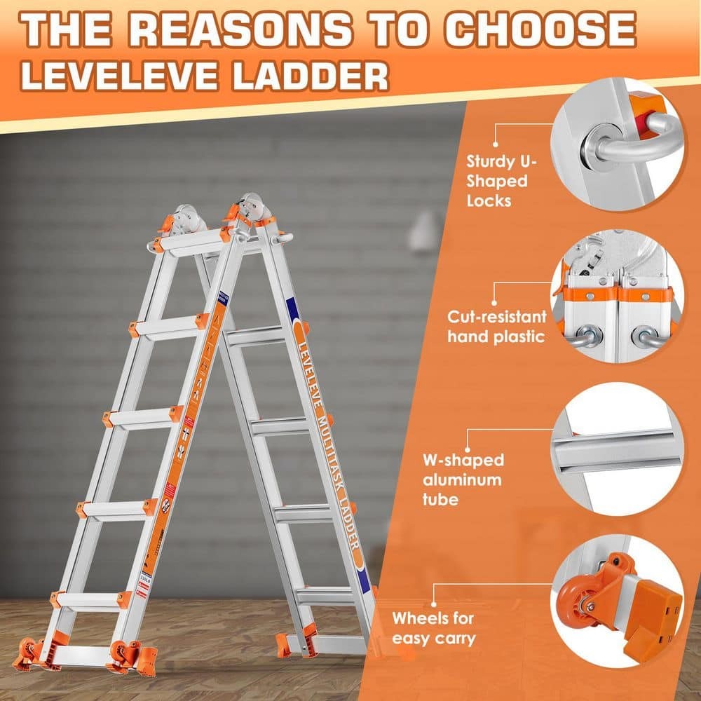 A Frame 6 Step Ladder, 22 ft.Reach Extension Ladder with Stabilizer Bar, Wheels,
