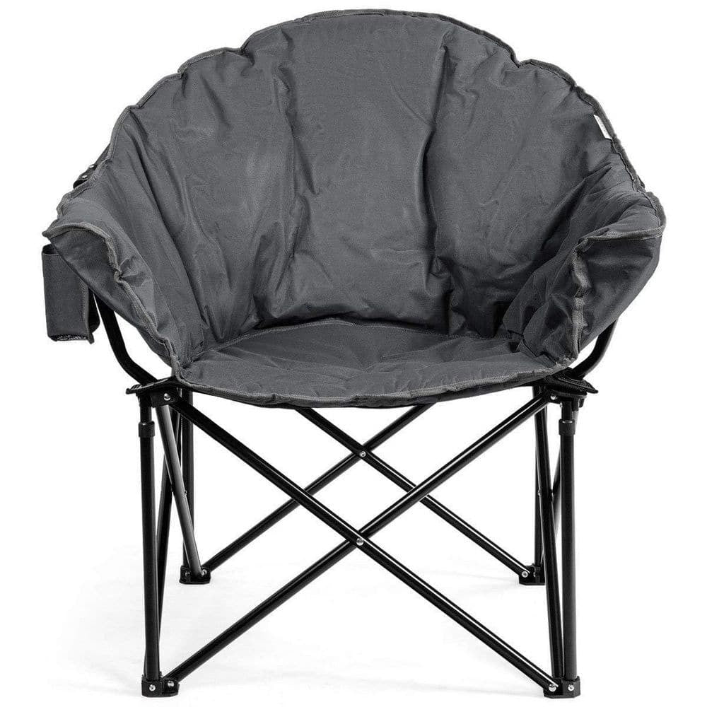 Gray Steel Folding Camping Moon Padded Chair with Carry Bag | Heavy-Duty Outdoor Seat