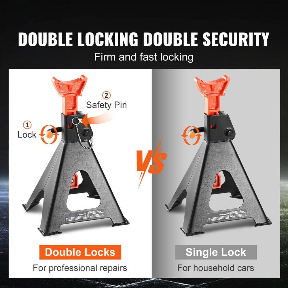 6 Ton (13,000 lbs.) Car Jack Stands – Adjustable 14.2-23 in. Height, Double Locking for SUV, Pickup, UTV/ATV