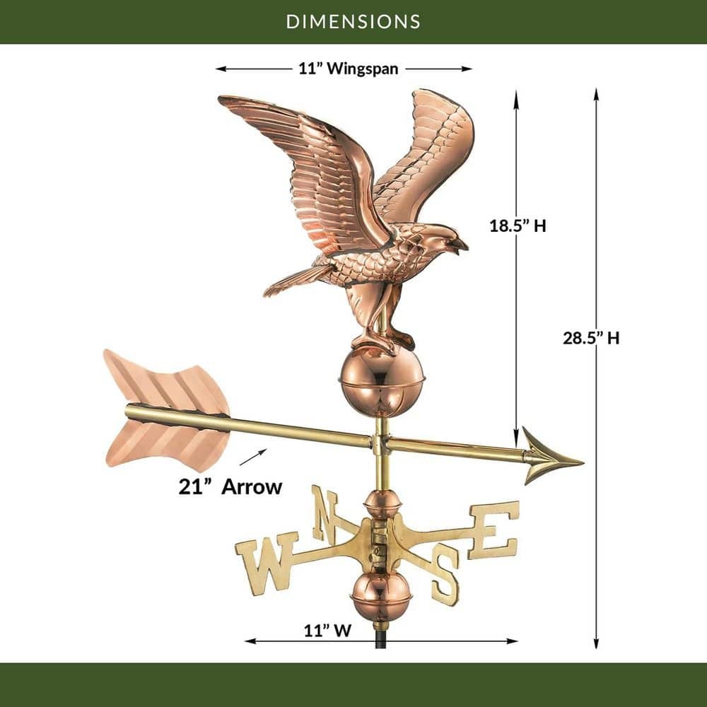 Eagle Cottage Weathervane, Copper – 0815PSR | Handcrafted Pure Copper Roof Ornament with Mount