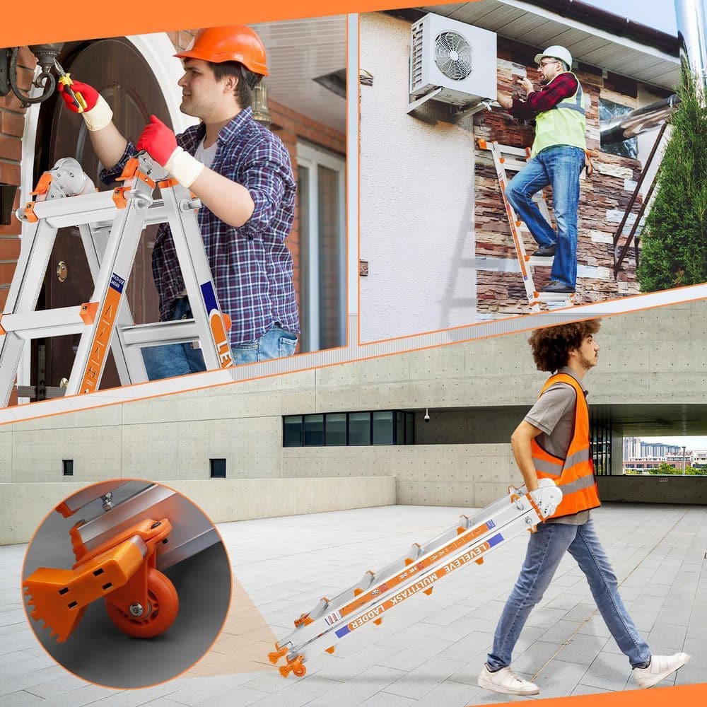 A Frame 6 Step Ladder, 22 ft.Reach Extension Ladder with Stabilizer Bar, Wheels,