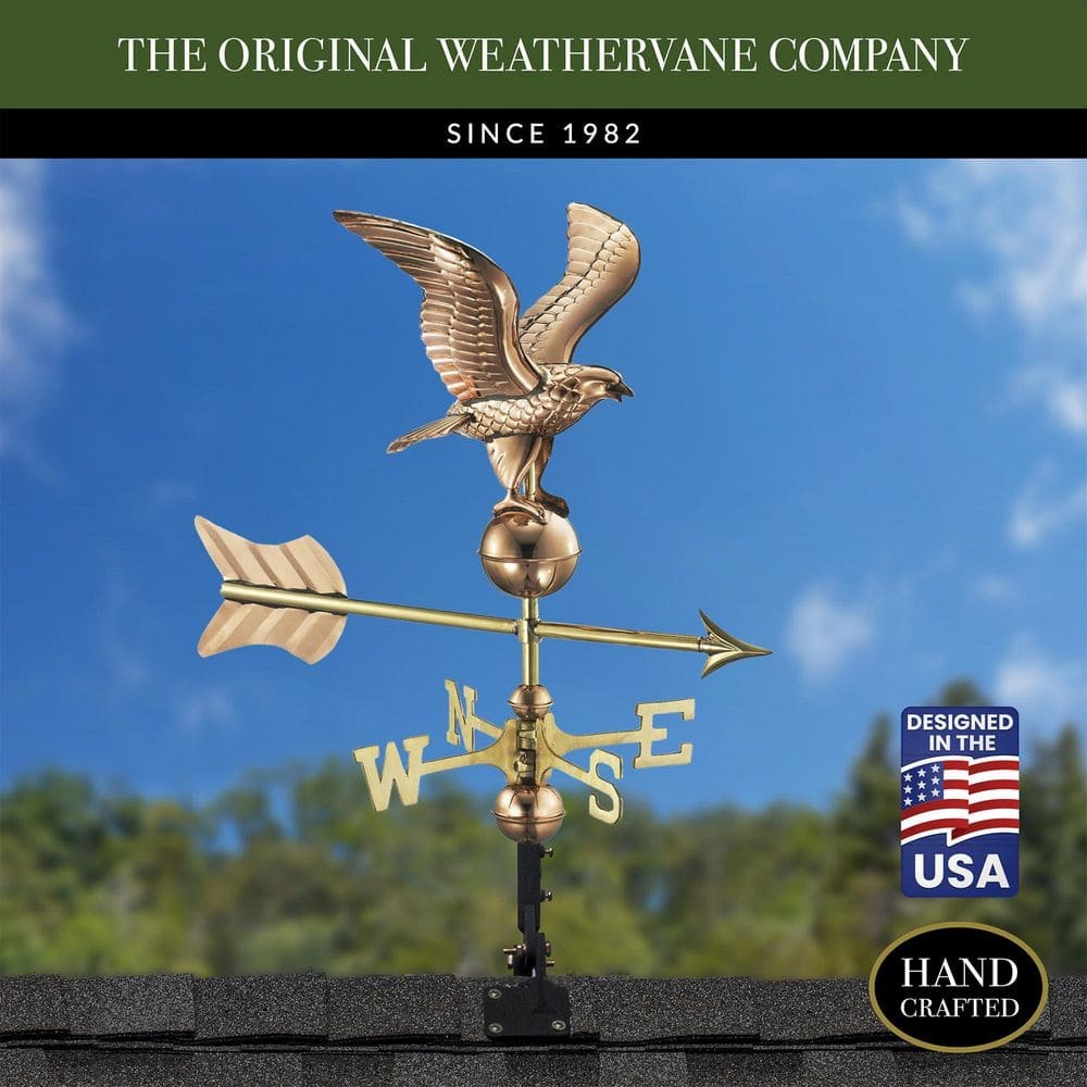Eagle Cottage Weathervane, Copper – 0815PSR | Handcrafted Pure Copper Roof Ornament with Mount