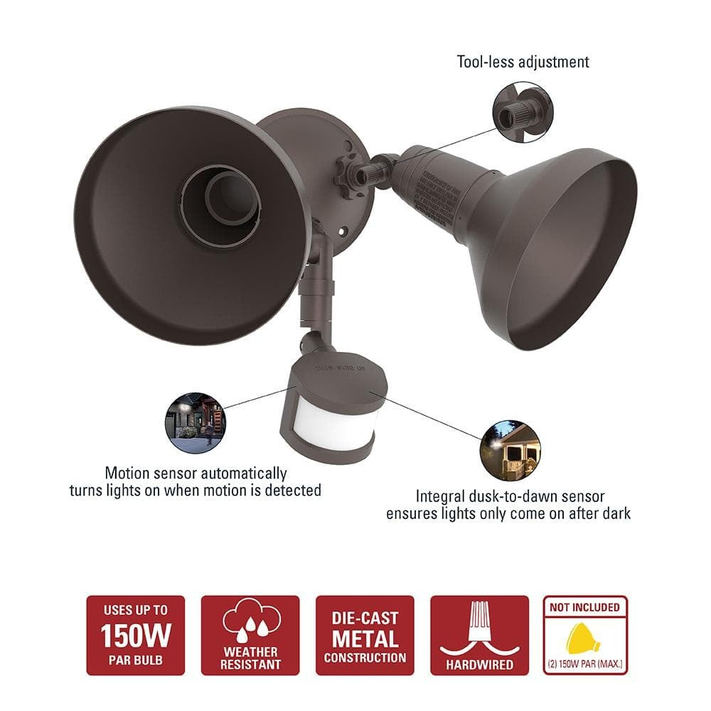 180° Bronze Motion Sensor Outdoor Security Flood Light with Dual Lamps
