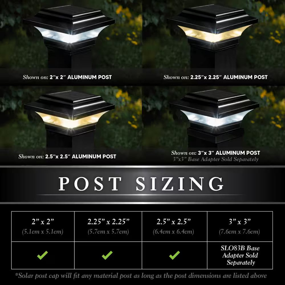 LED Solar Post Cap 2.5 in Outdoor Black Cast Aluminum Quick Easy DIY (2-Pack)