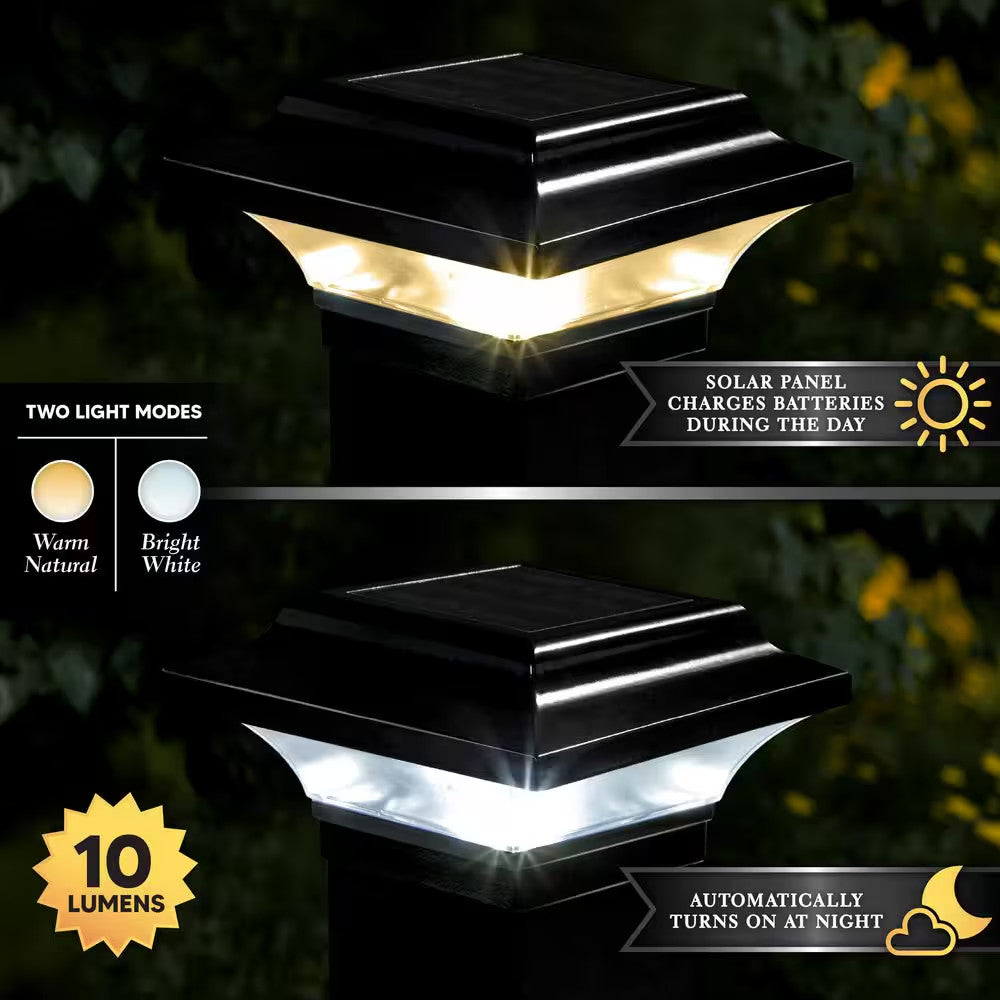LED Solar Post Cap 2.5 in Outdoor Black Cast Aluminum Quick Easy DIY (2-Pack)