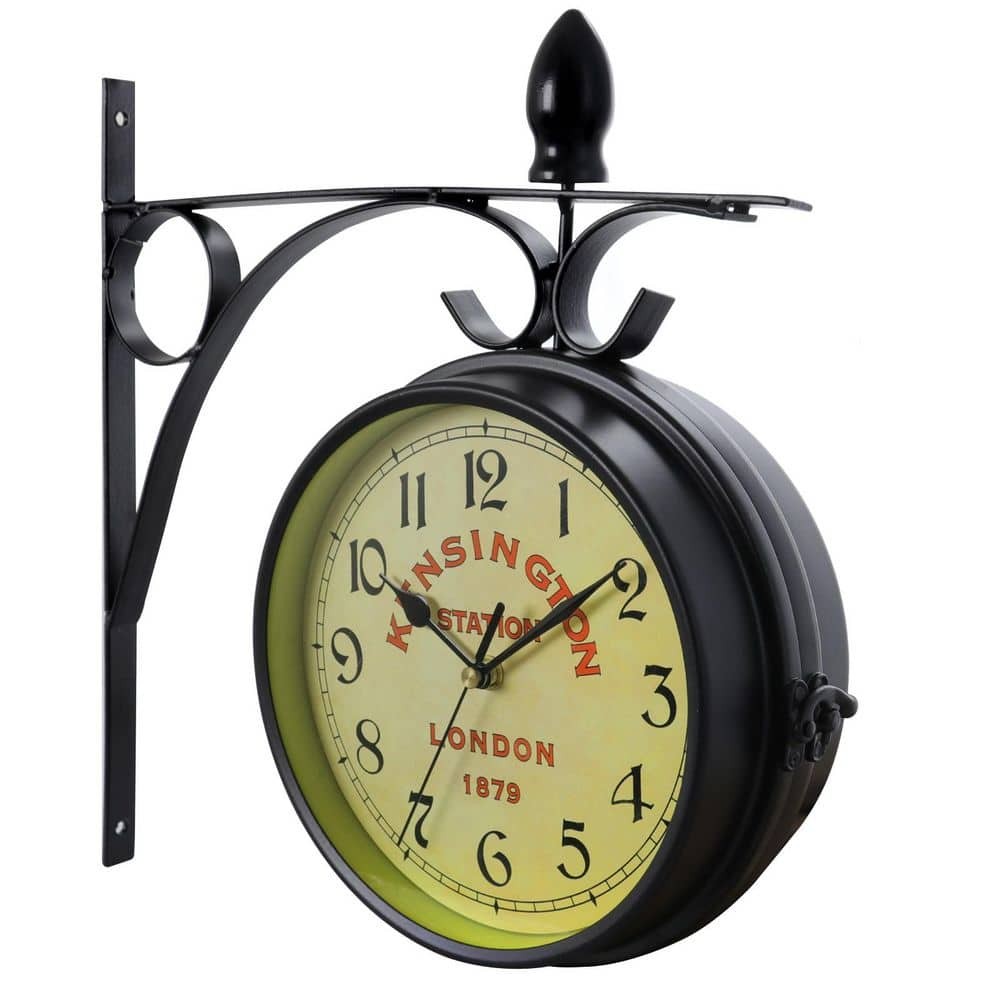 Double-Sided Vintage Wall Clock | Antique Station Style Mount Clock