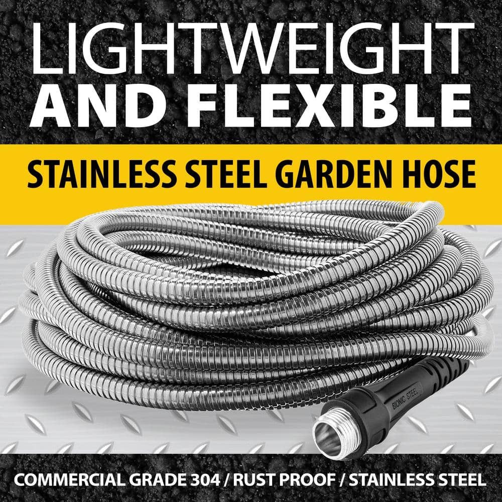 5/8 in. Dia. x 75 ft. Heavy-Duty Stainless Steel Garden Hose – Kink-Free, Weatherproof, Lightweight