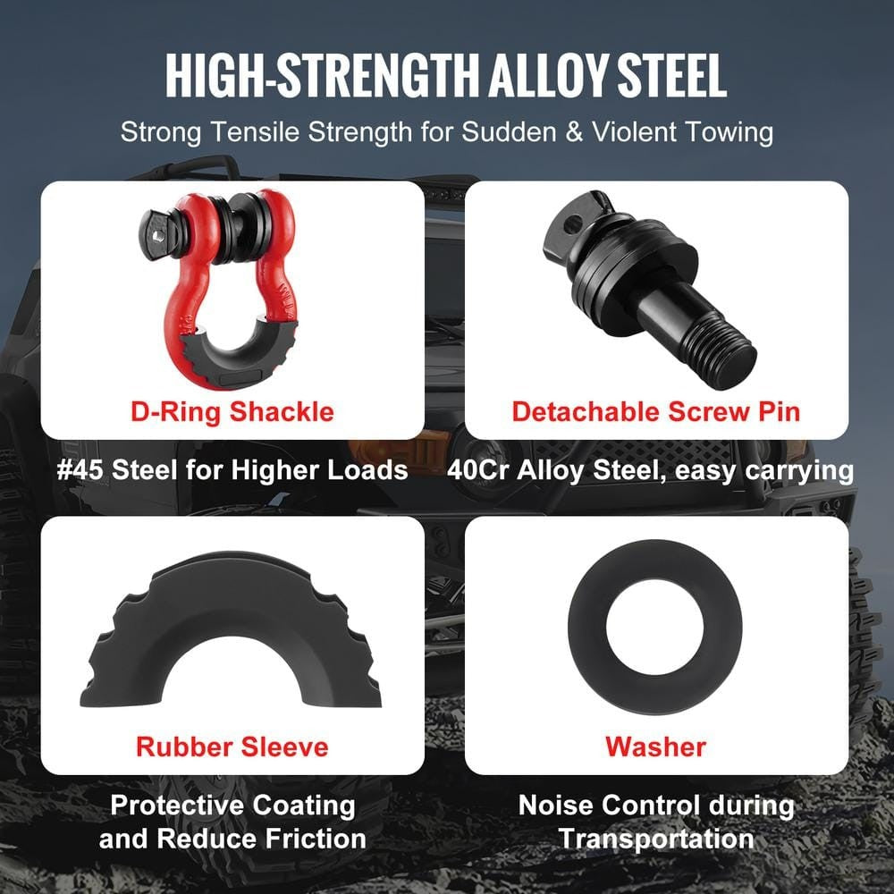 2 Pack 3/4" D-Ring Shackles – Alloy Steel, 28.5T Break Strength, Heavy Duty Off-Road Recovery Tow Shackles