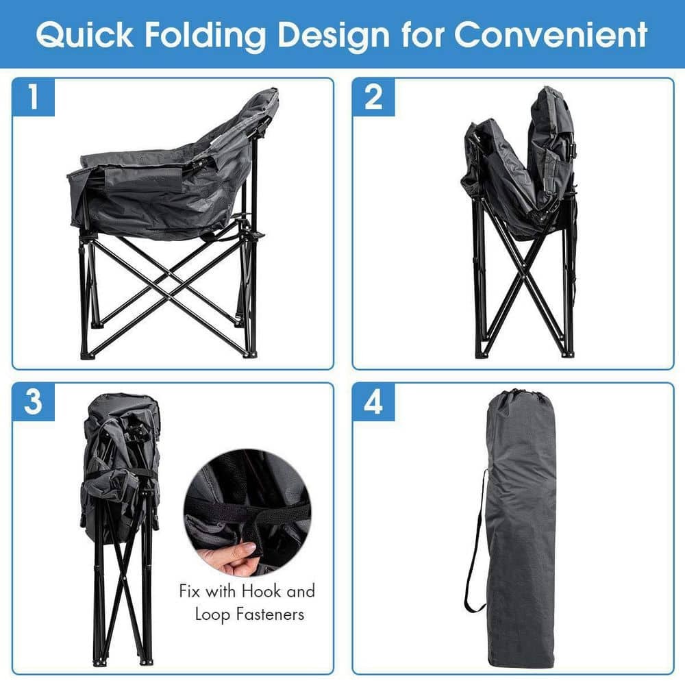 Gray Steel Folding Camping Moon Padded Chair with Carry Bag | Heavy-Duty Outdoor Seat