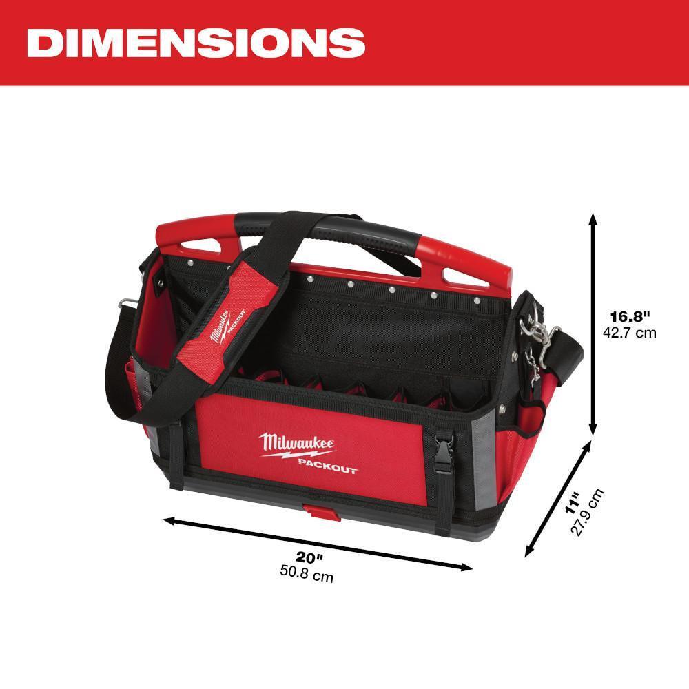 Milwaukee PACKOUT 20" Modular Tool Bag Tote – 32 Pockets, Molded Handle & Impact-Resistant Base