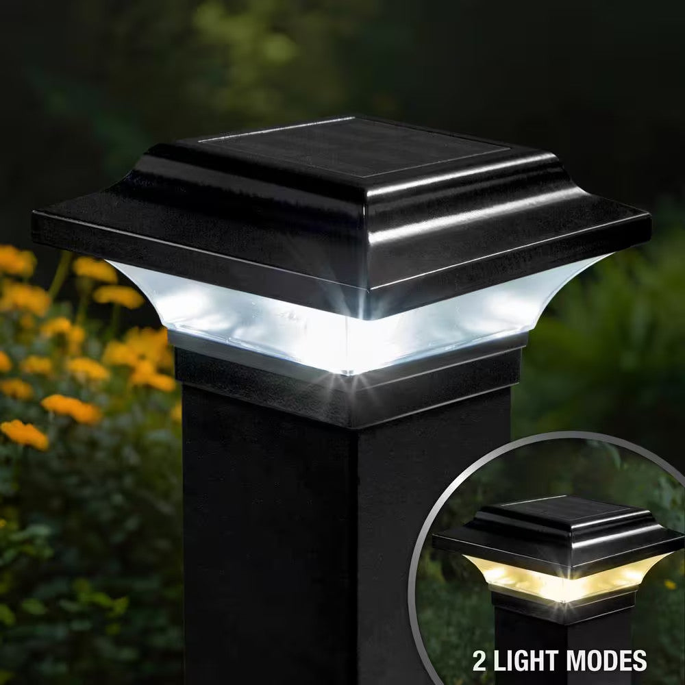 LED Solar Post Cap 2.5 in Outdoor Black Cast Aluminum Quick Easy DIY (2-Pack)