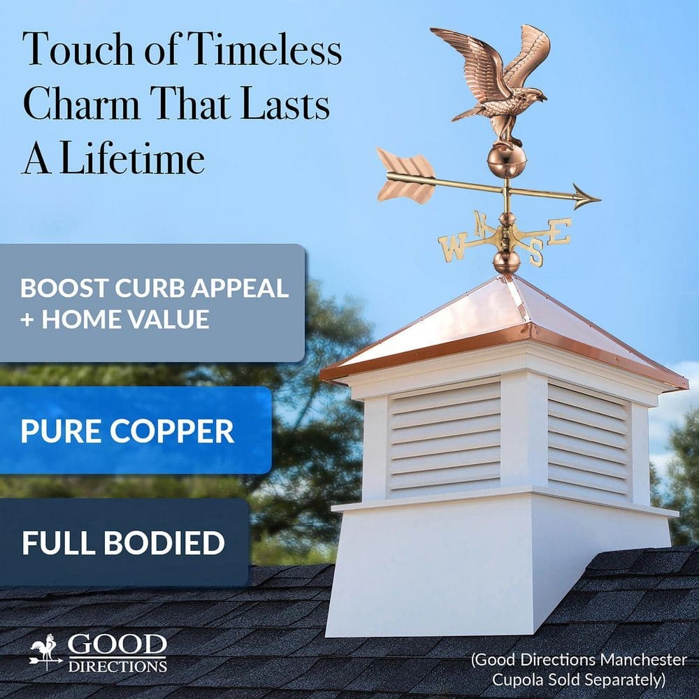 Eagle Cottage Weathervane, Copper – 0815PSR | Handcrafted Pure Copper Roof Ornament with Mount