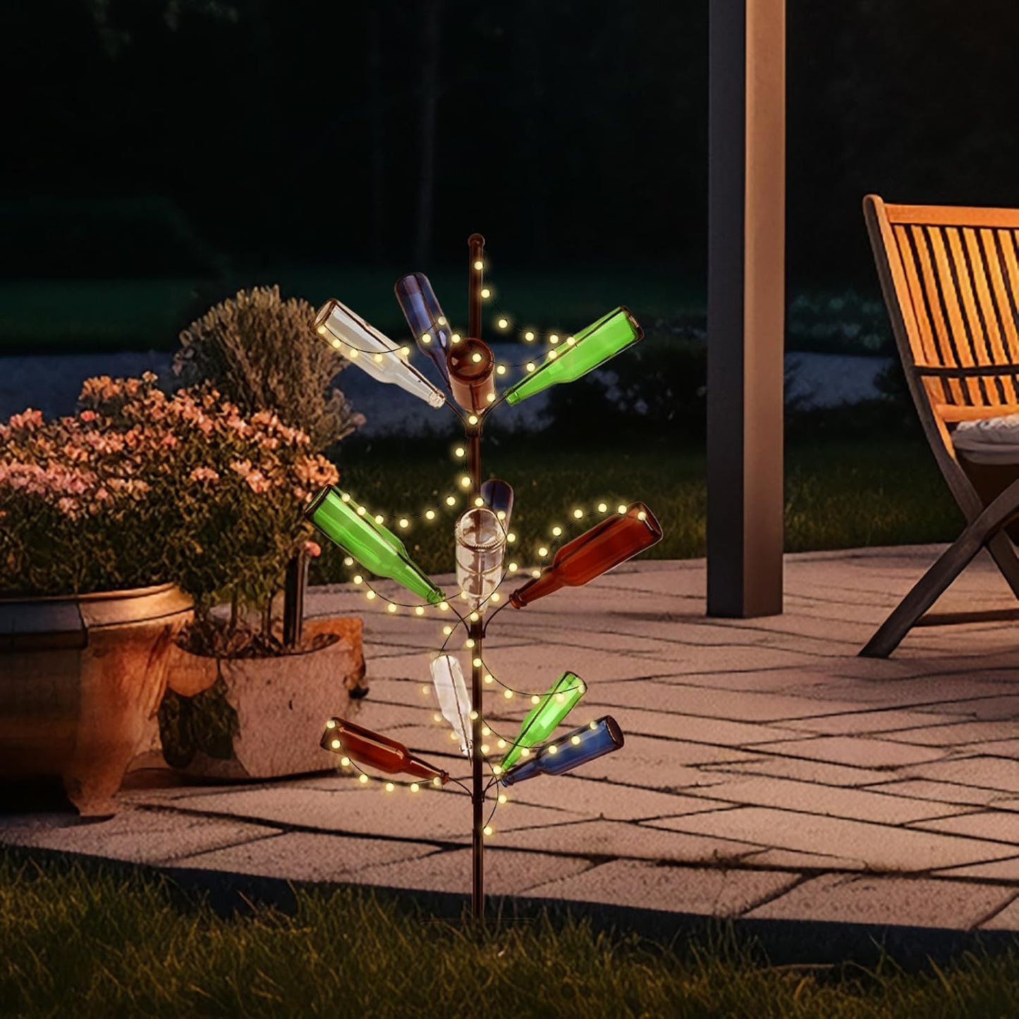 2 Pcs Heavy Duty Metal Wine Bottle Tree Garden Decor, 47 Inches Tall | Outdoor Rustic Yard Art Display