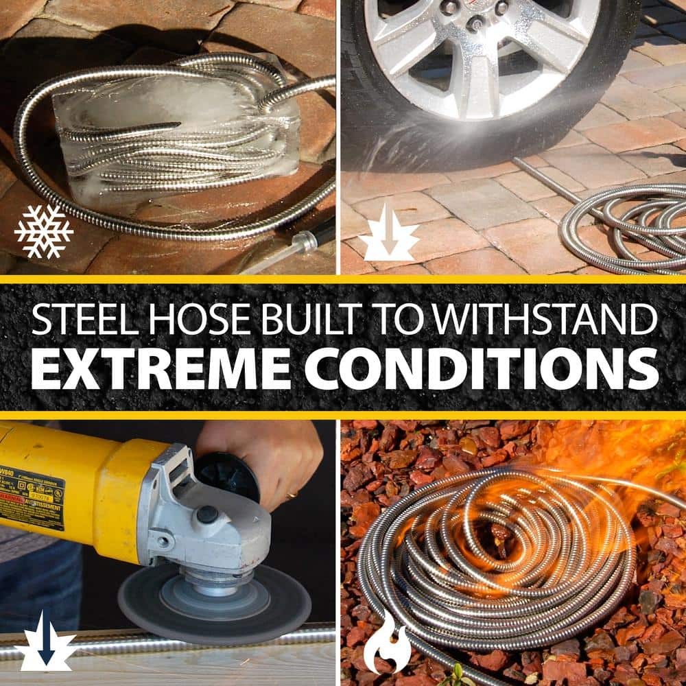 5/8 in. Dia. x 75 ft. Heavy-Duty Stainless Steel Garden Hose – Kink-Free, Weatherproof, Lightweight
