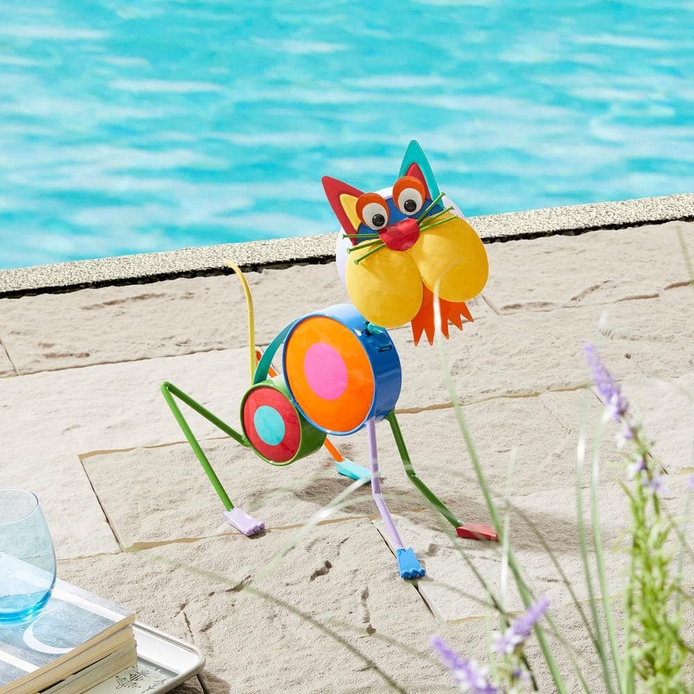 16.5" Metal Cat Garden Statue | Handcrafted Outdoor Yard Art | Weather-Resistant Cat Figurine