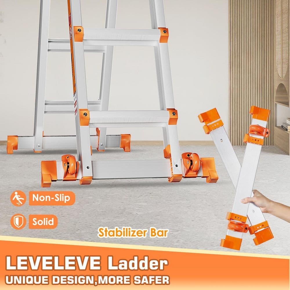A Frame 6 Step Ladder, 22 ft.Reach Extension Ladder with Stabilizer Bar, Wheels,
