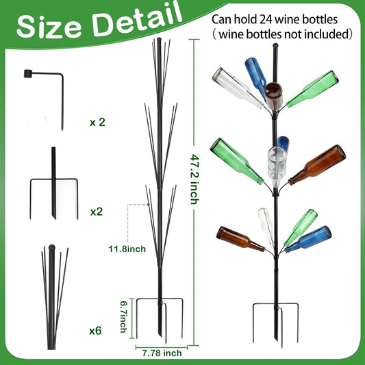 2 Pcs Heavy Duty Metal Wine Bottle Tree Garden Decor, 47 Inches Tall | Outdoor Rustic Yard Art Display