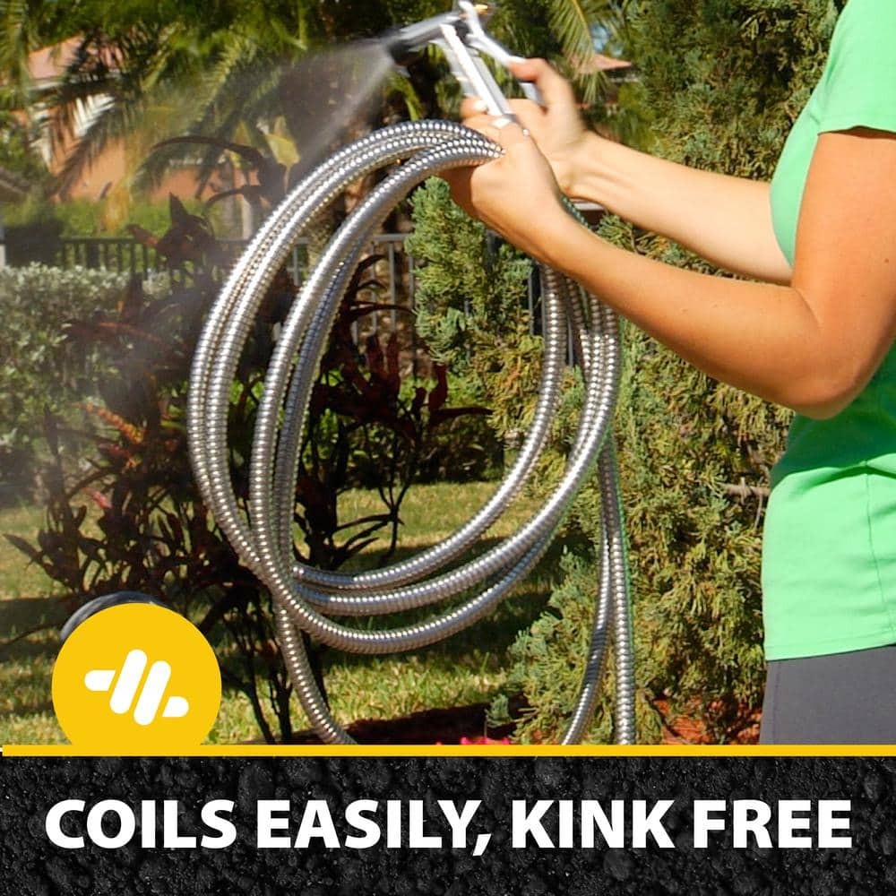 5/8 in. Dia. x 75 ft. Heavy-Duty Stainless Steel Garden Hose – Kink-Free, Weatherproof, Lightweight