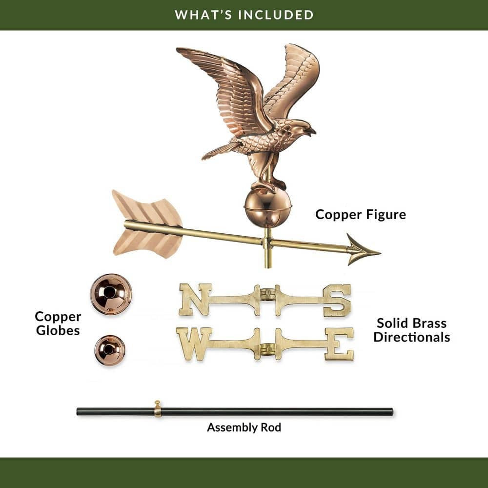 Eagle Cottage Weathervane, Copper – 0815PSR | Handcrafted Pure Copper Roof Ornament with Mount