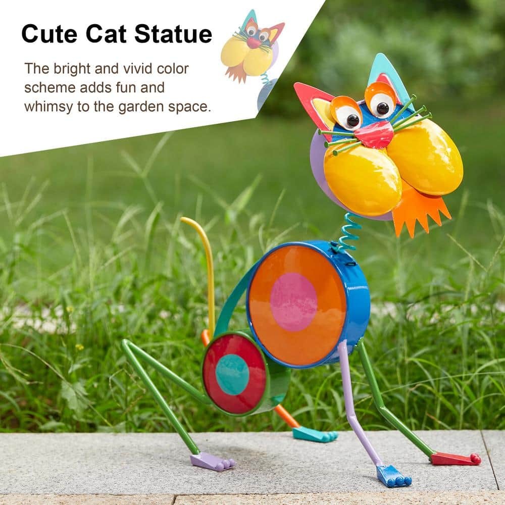 16.5" Metal Cat Garden Statue | Handcrafted Outdoor Yard Art | Weather-Resistant Cat Figurine