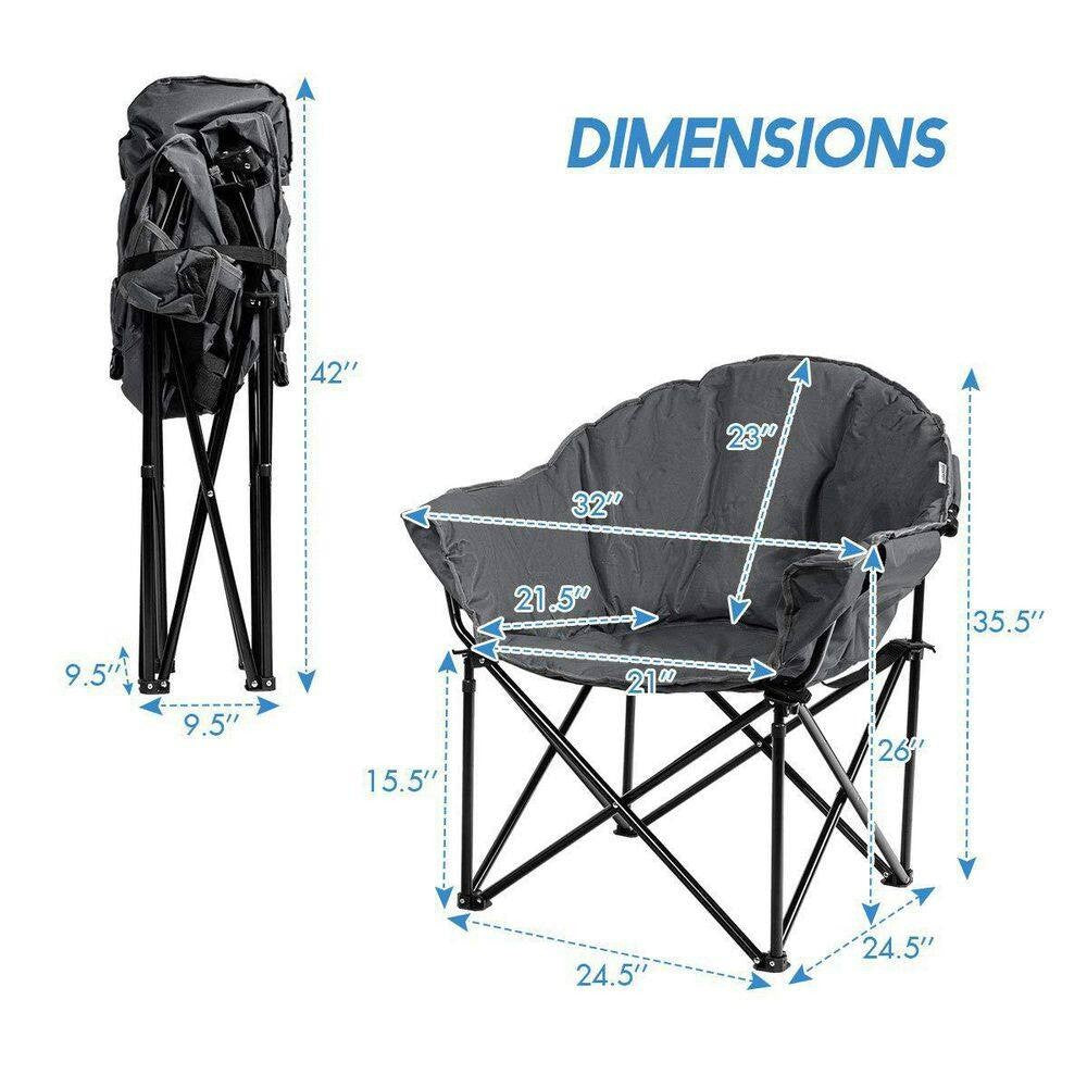 Gray Steel Folding Camping Moon Padded Chair with Carry Bag | Heavy-Duty Outdoor Seat