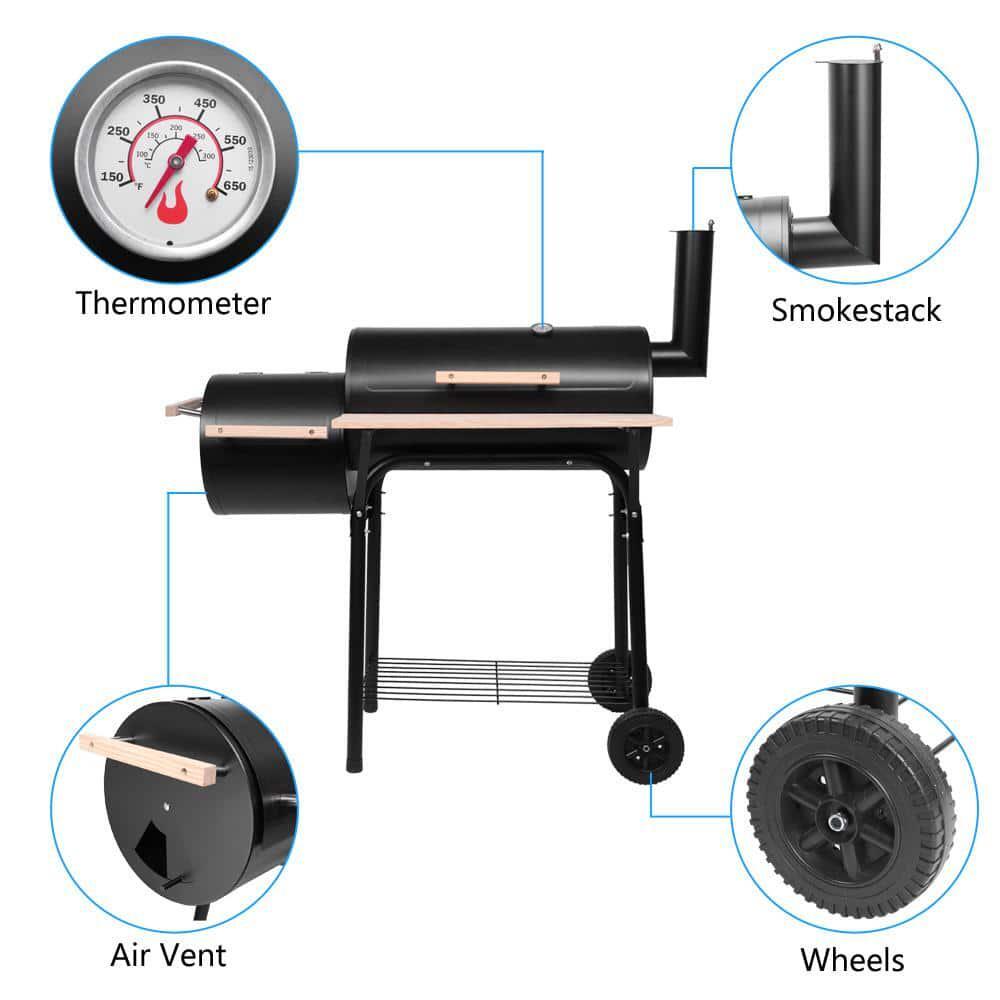 Winado 44" Portable Steel BBQ Grill & Offset Smoker Combo with Wheels
