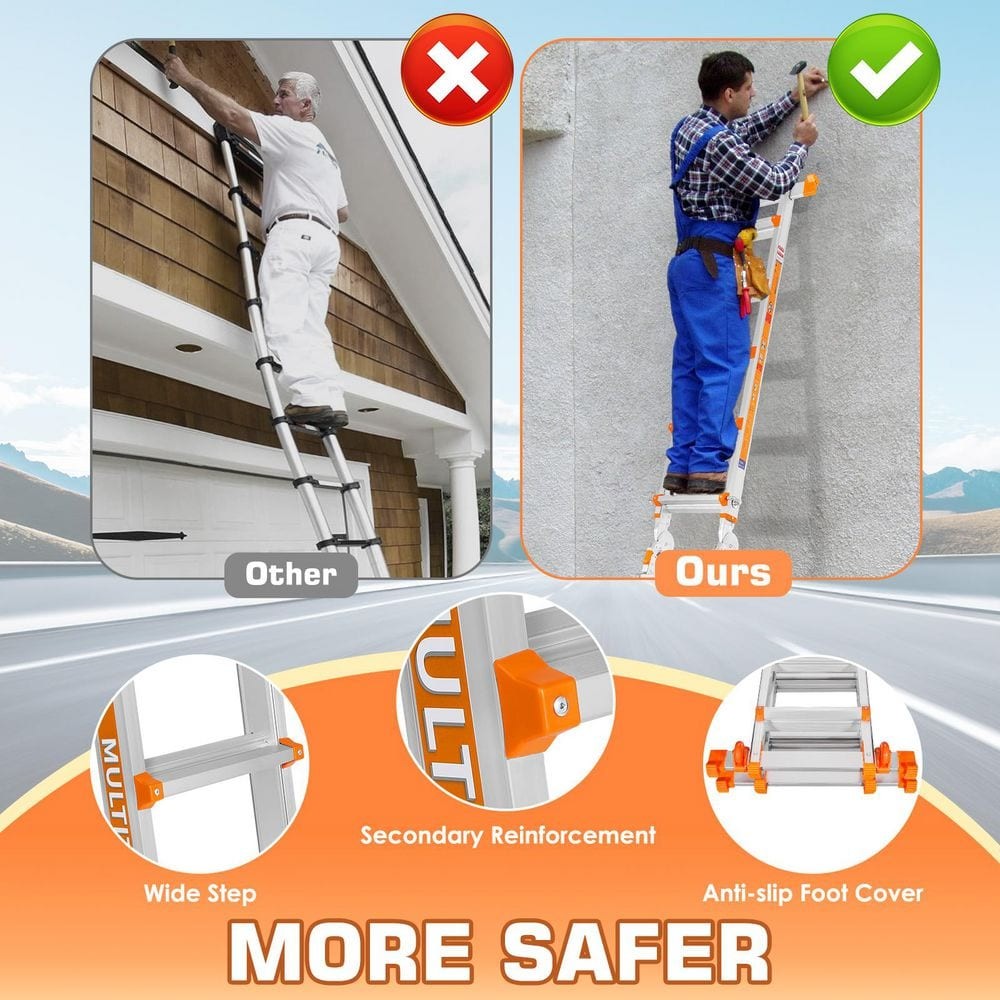 A Frame 6 Step Ladder, 22 ft.Reach Extension Ladder with Stabilizer Bar, Wheels,