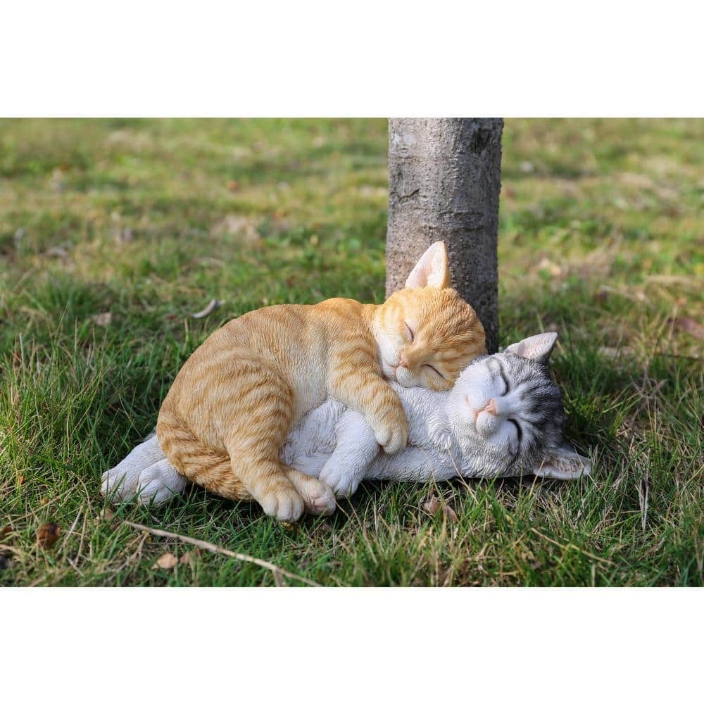 Sleeping Tabby Cats Statue | Polyresin Indoor/Outdoor Figurine | Model 87757-K