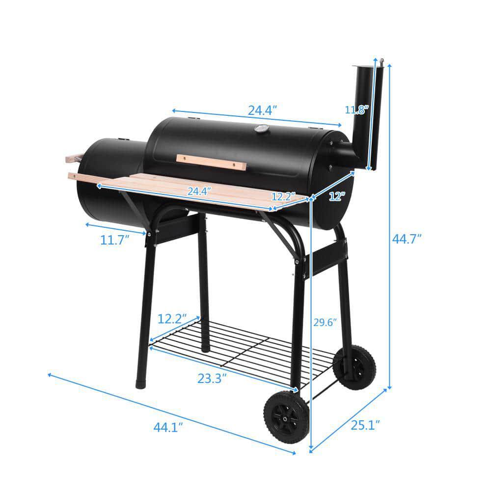 Winado 44" Portable Steel BBQ Grill & Offset Smoker Combo with Wheels