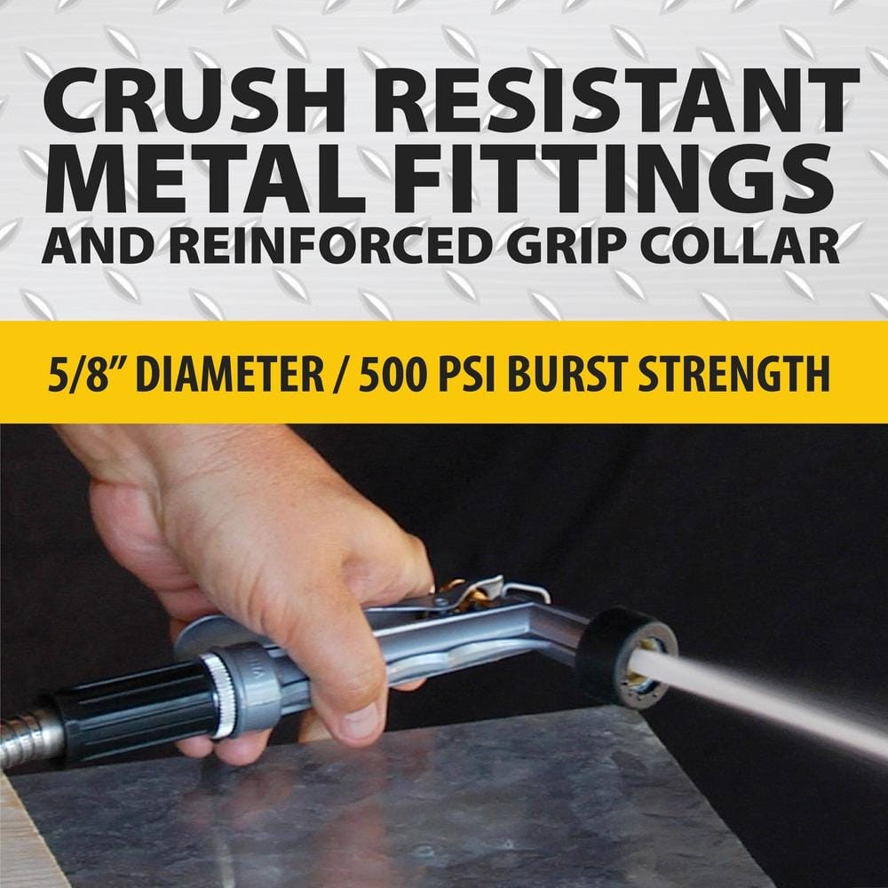 5/8 in. Dia. x 75 ft. Heavy-Duty Stainless Steel Garden Hose – Kink-Free, Weatherproof, Lightweight