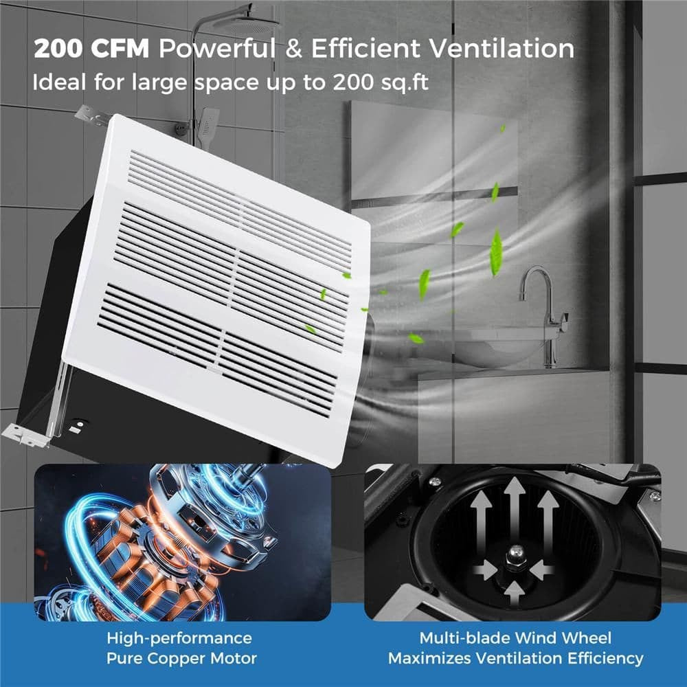 200 CFM Quiet Bathroom Exhaust Fan – Energy Star Ceiling Mount Ventilation for 200 Sq. Ft.