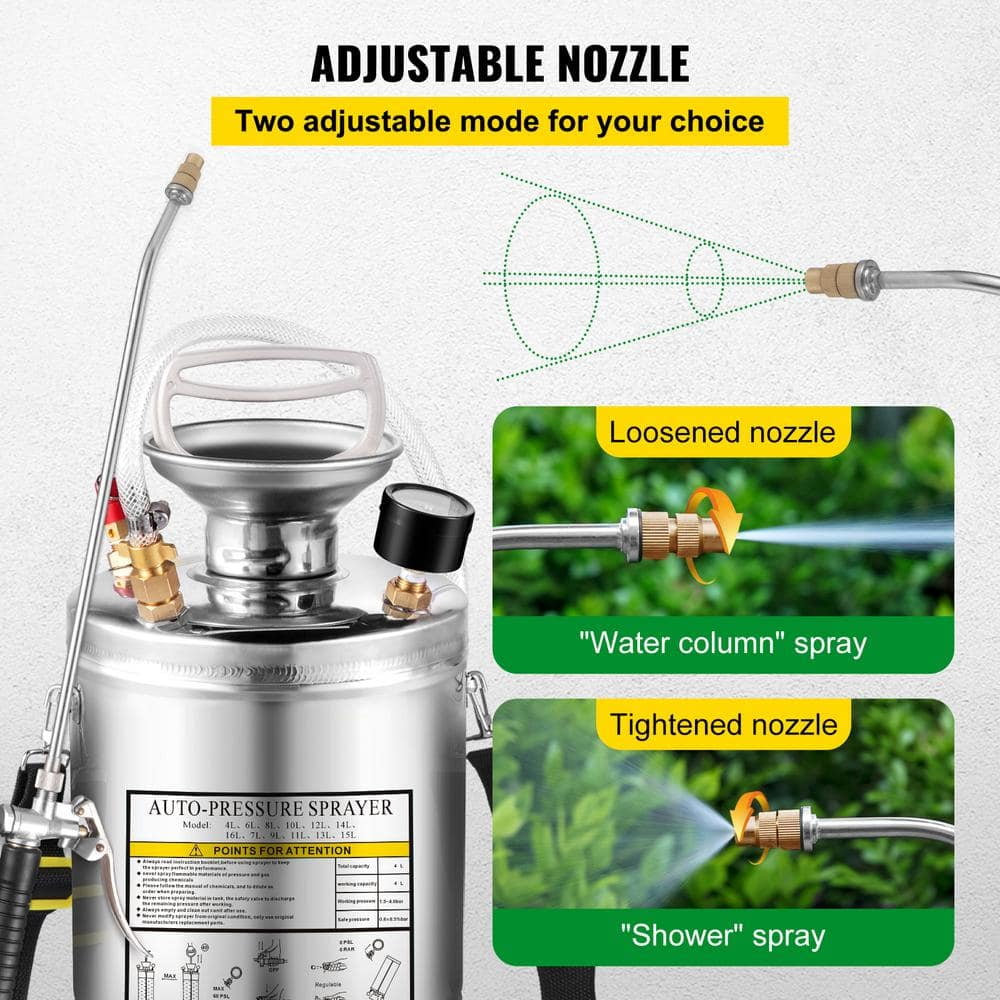 Stainless Steel Handheld Pump Sprayer – 1 Gal for Gardening, Pest Control & Outdoor Cleaning