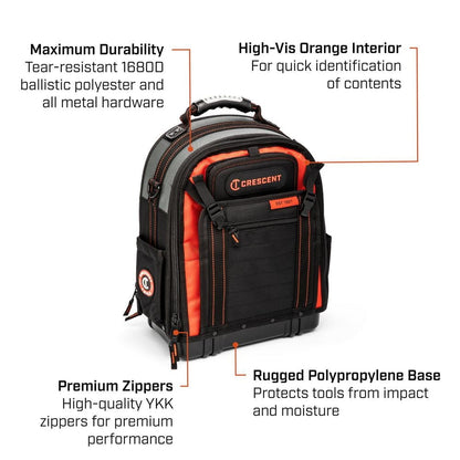14 in. Tradesman Tool Backpack – Heavy-Duty 1680D Polyester with 43 Pockets