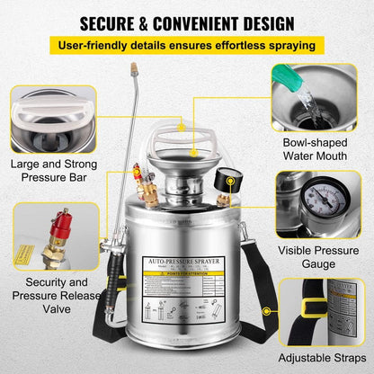 Stainless Steel Handheld Pump Sprayer – 1 Gal for Gardening, Pest Control & Outdoor Cleaning