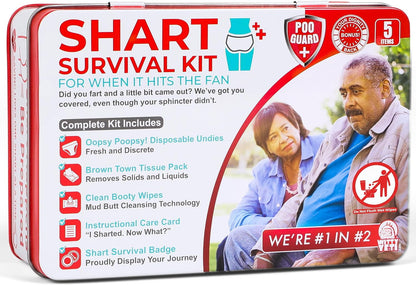 Funny Shart Survival Kit – Ultimate Poop Prank Gag Gift Set with Wet Wipes, Disposable Underwear, Tissues & Hilarious Badge