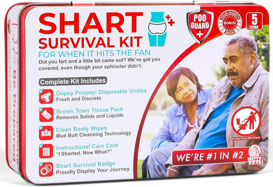 Funny Shart Survival Kit – Ultimate Poop Prank Gag Gift Set with Wet Wipes, Disposable Underwear, Tissues & Hilarious Badge