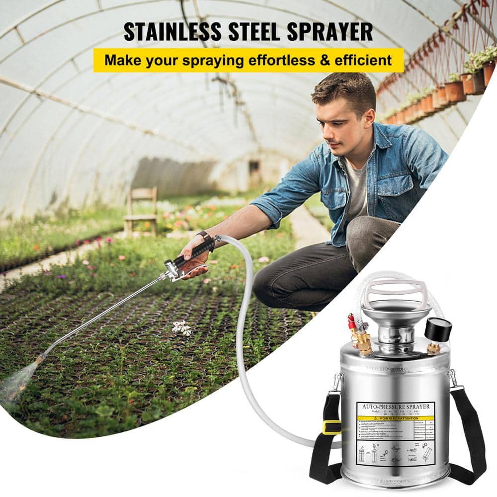 Stainless Steel Handheld Pump Sprayer – 1 Gal for Gardening, Pest Control & Outdoor Cleaning