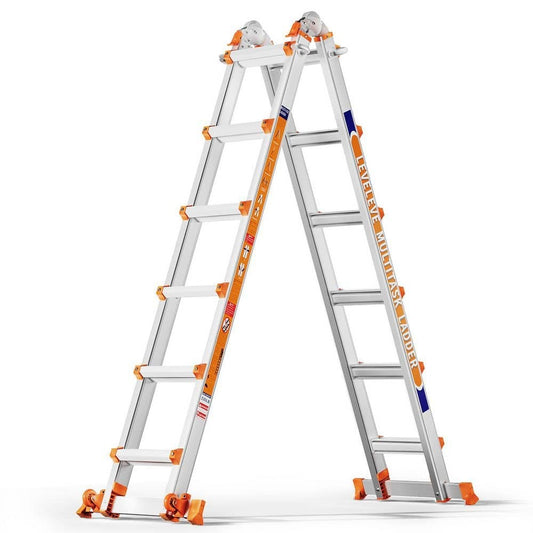 A Frame 6 Step Ladder, 22 ft.Reach Extension Ladder with Stabilizer Bar, Wheels,