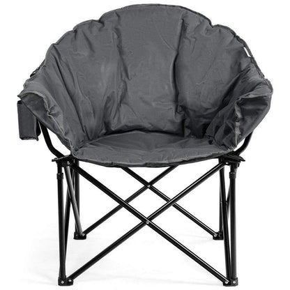 Gray Steel Folding Camping Moon Padded Chair with Carry Bag | Heavy-Duty Outdoor Seat