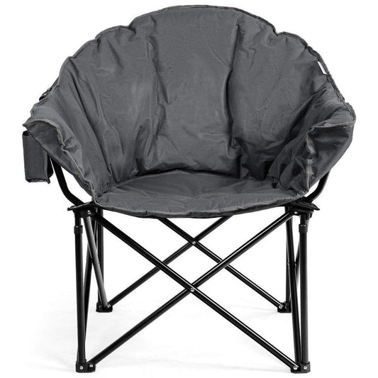 Gray Steel Folding Camping Moon Padded Chair with Carry Bag | Heavy-Duty Outdoor Seat