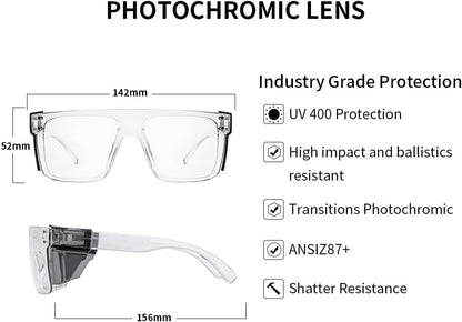 UV400 Transition Photochromic Safety Glasses | ANSI Z87 Impact Resistant