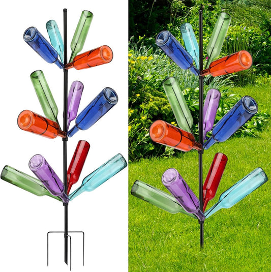 2 Pcs Heavy Duty Metal Wine Bottle Tree Garden Decor, 47 Inches Tall | Outdoor Rustic Yard Art Display