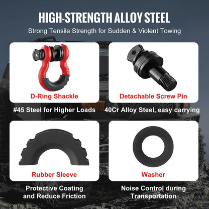 2 Pack 3/4" D-Ring Shackles – Alloy Steel, 28.5T Break Strength, Heavy Duty Off-Road Recovery Tow Shackles