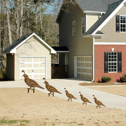 5Pcs Rusty Quail Family Decorative Garden Stakes | Metal Birds Yard Decor