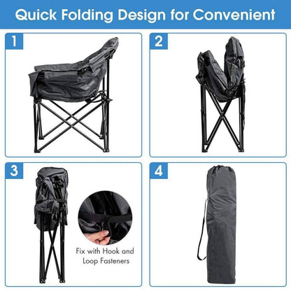Gray Steel Folding Camping Moon Padded Chair with Carry Bag | Heavy-Duty Outdoor Seat