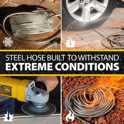 5/8 in. Dia. x 75 ft. Heavy-Duty Stainless Steel Garden Hose – Kink-Free, Weatherproof, Lightweight